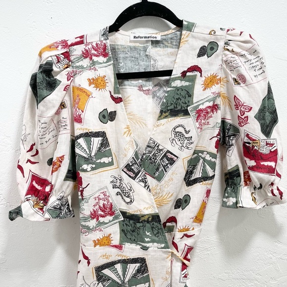 Reformation Carmelo Mini Wrap Dress Vacaciones - Picture 3 of 5